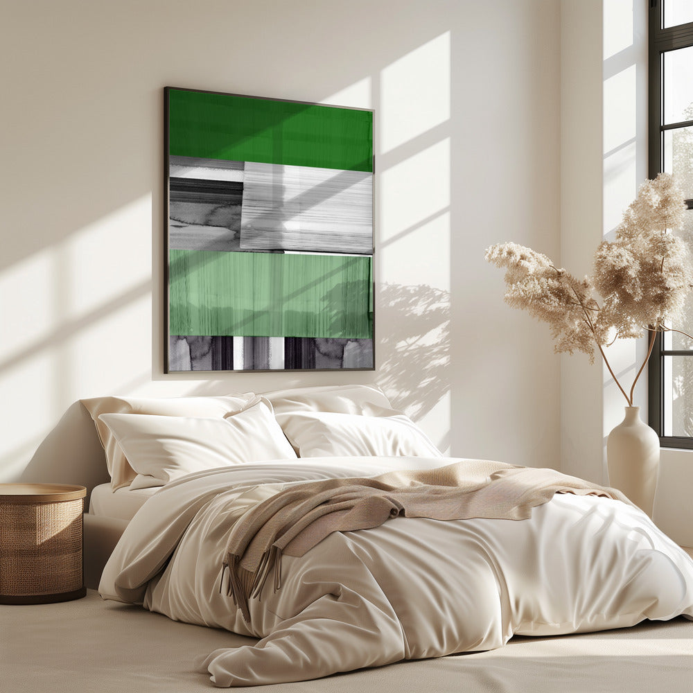 Abstract Zwart Wit Groen Grijs 1 | Poster