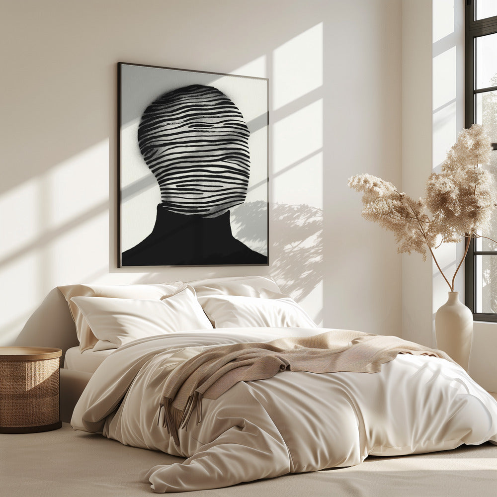 Abstract hoofd gewikkeld in zwart-witte strepen | Poster