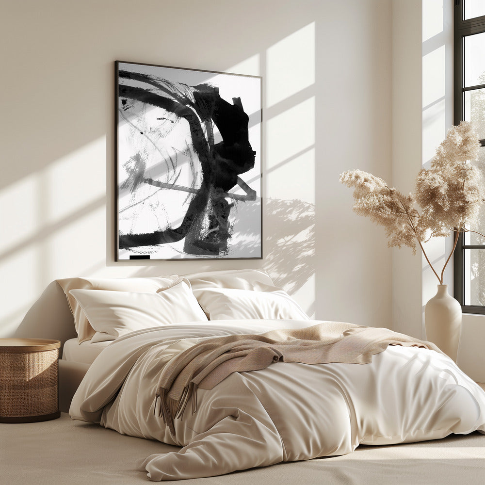 Zwart-grijze inkt abstracte kunstdruk | Poster