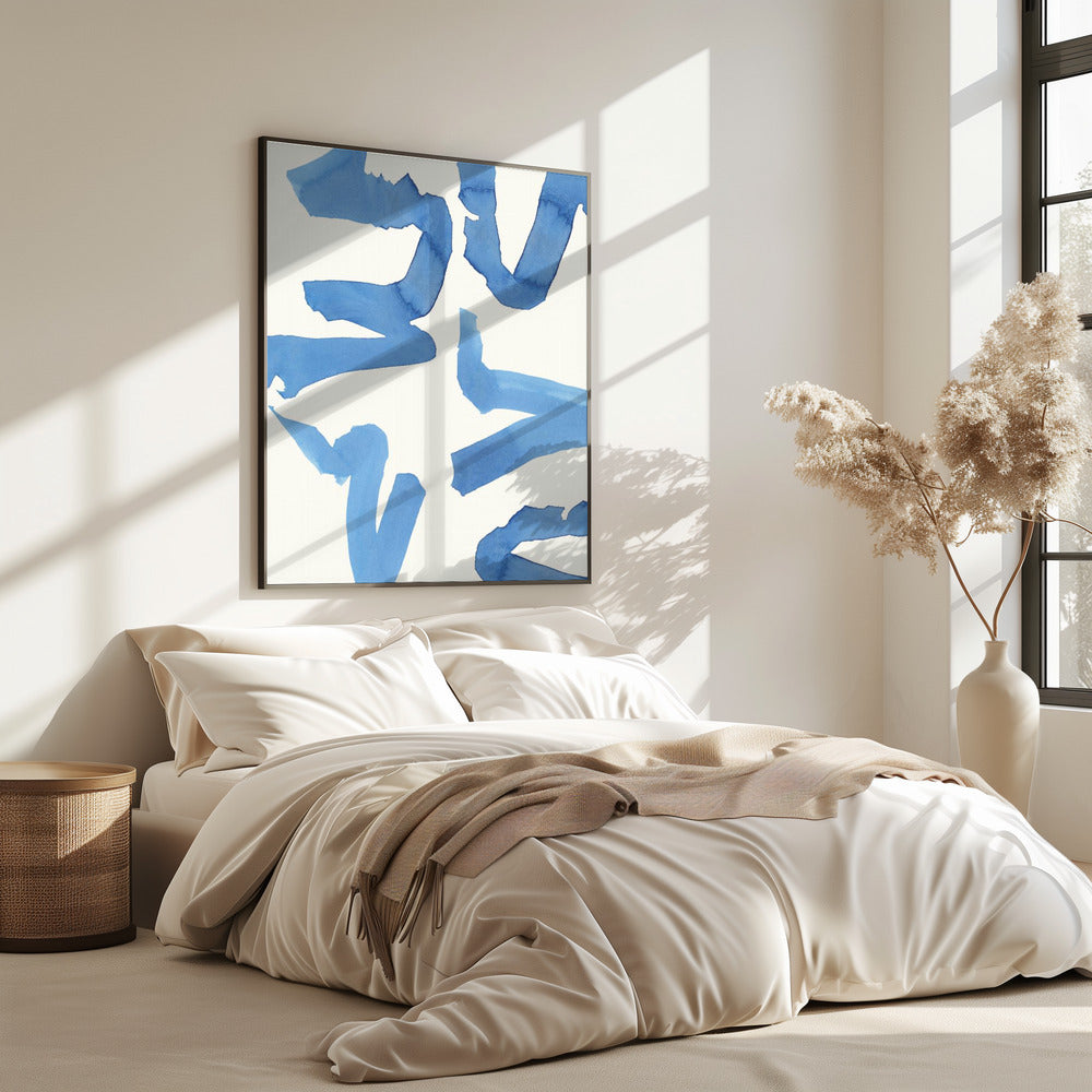 Abstracte blauwe penseelstreken kunstdruk nr. 2 | Poster