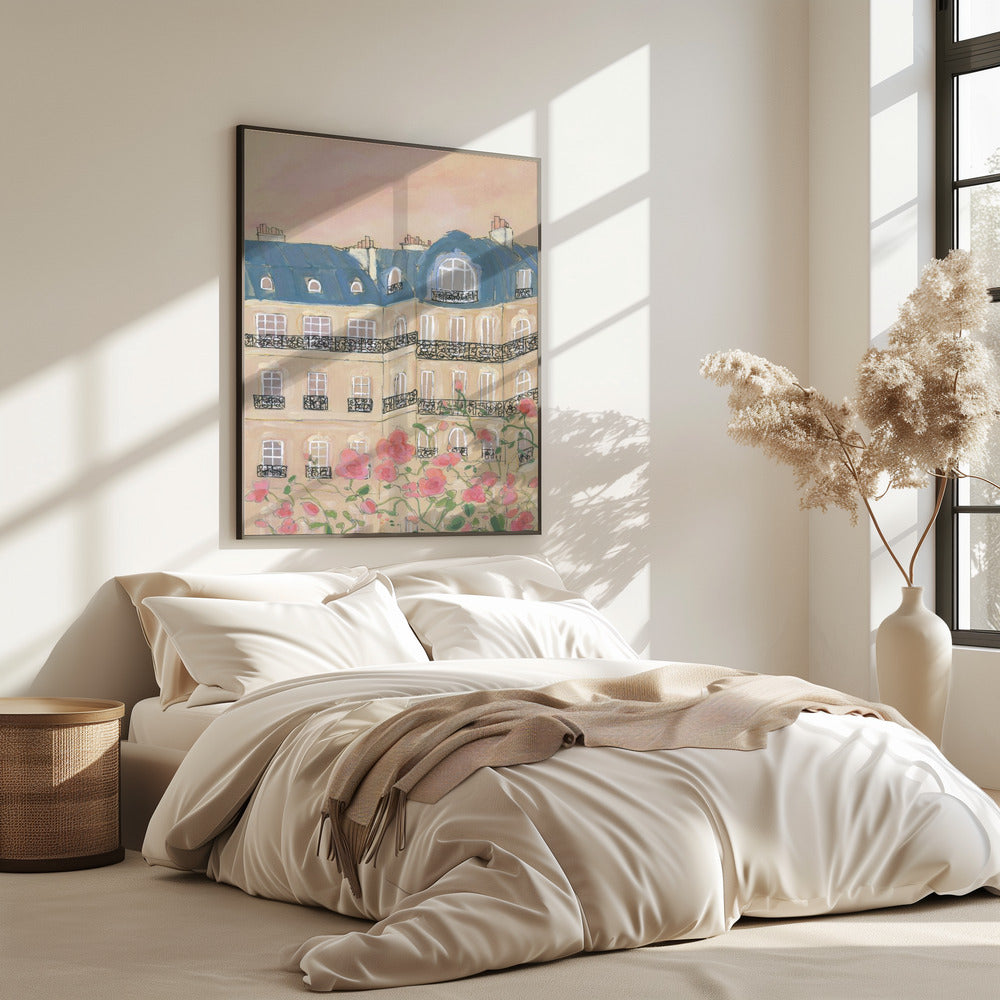 Zonsondergang boven Parijse gebouwen | Poster