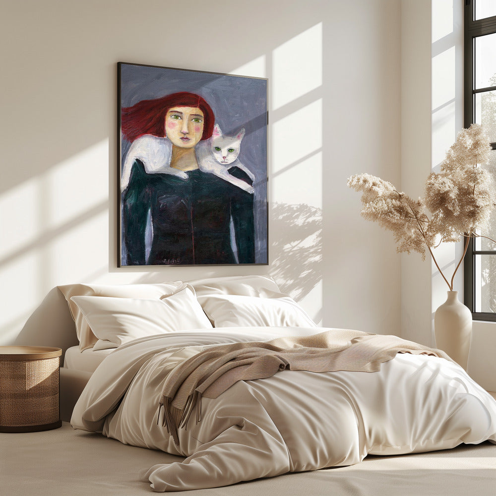 Dame en de witte kat | Poster
