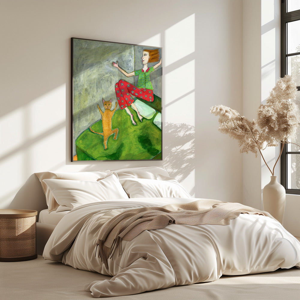 Kattenliefhebber springt vrolijk | Poster