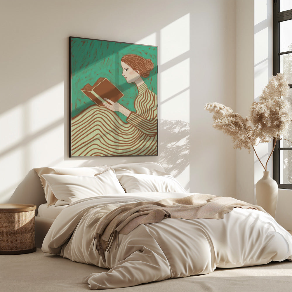 Dame leest gestreepte jurk | Poster
