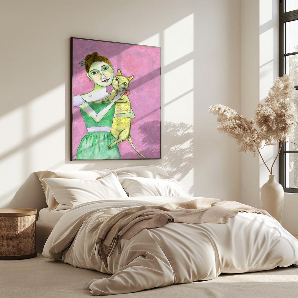 Dame met gele kat | Poster
