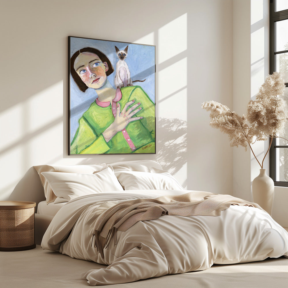 Meisje met kat op schouder | Poster