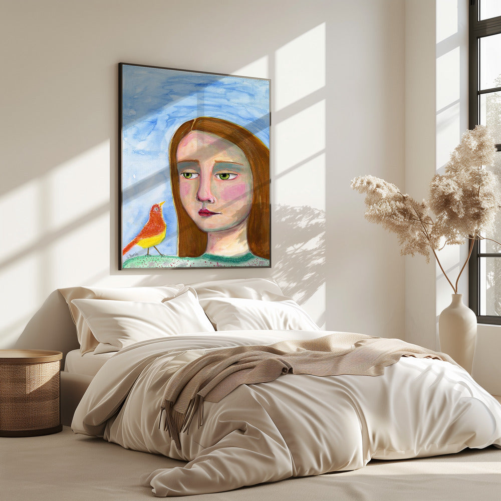 Dame met vogeltje | Poster