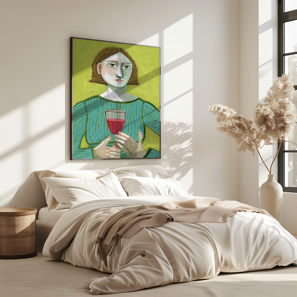 Dame met rode wijn | Poster