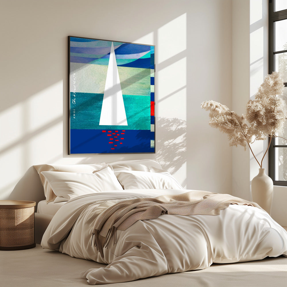 Abstracte zeilboot aan de Franse Rivièra, kleurrijke Côte d'Azur kunstdruk | poster