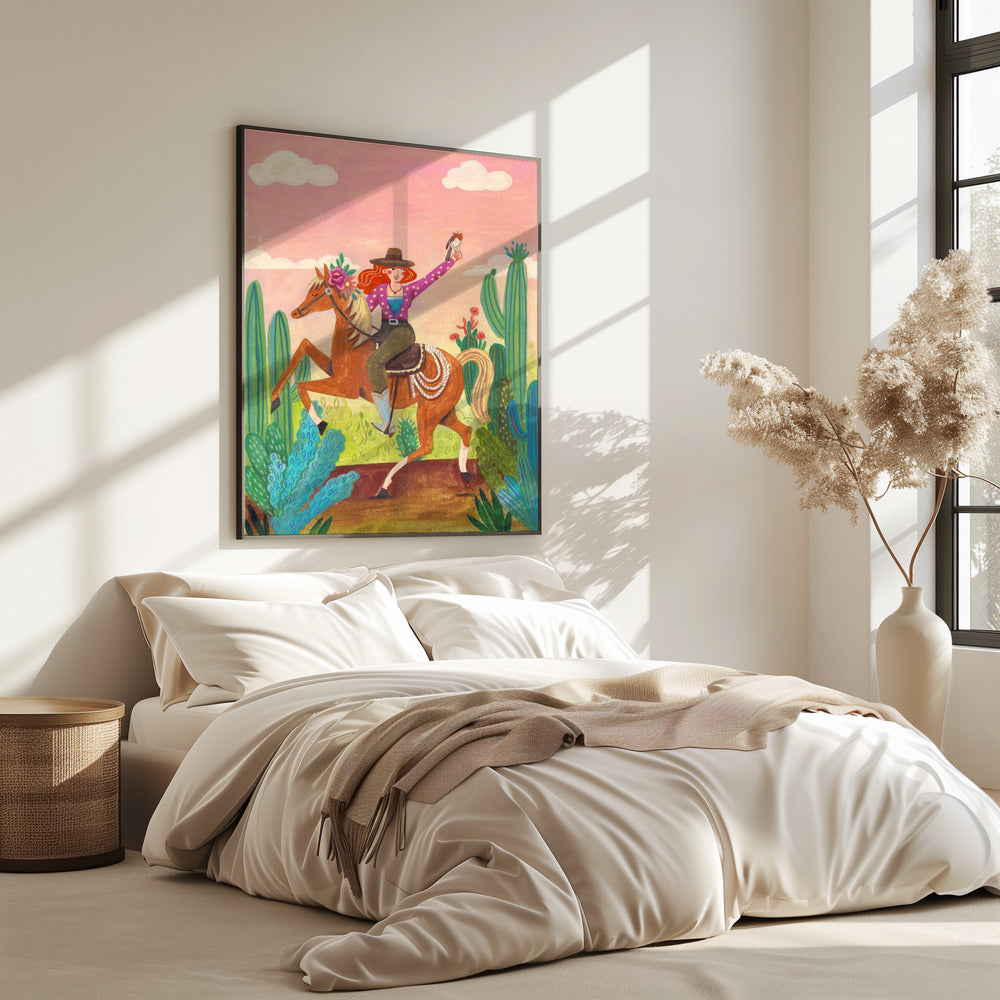 Cowgirl on horse in the desert | Poster