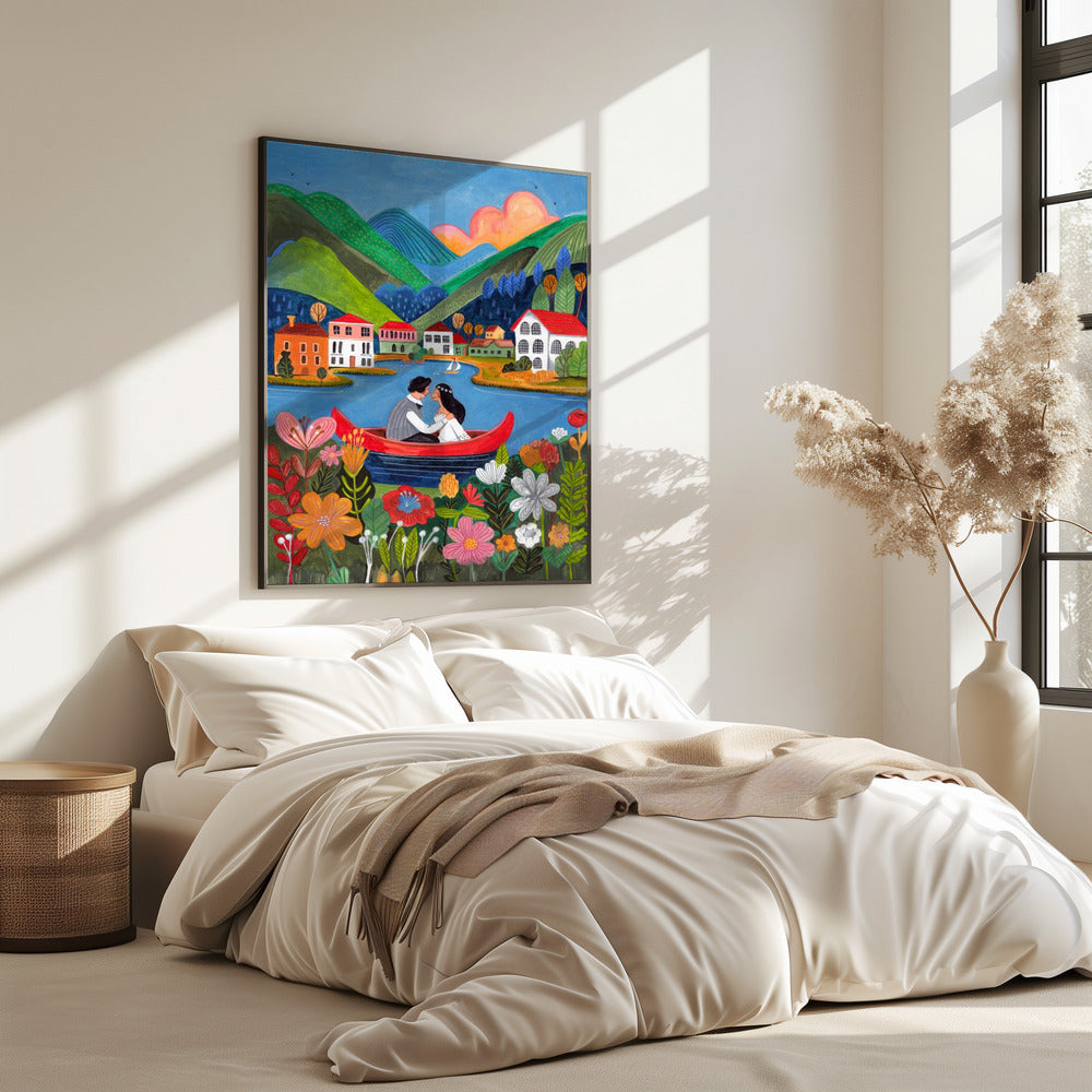 Pasgetrouwd stel in een boot | Poster