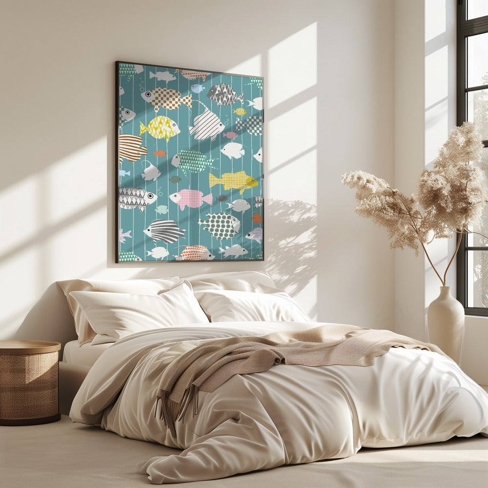 Verse vis op blauwgroen patroon | Poster