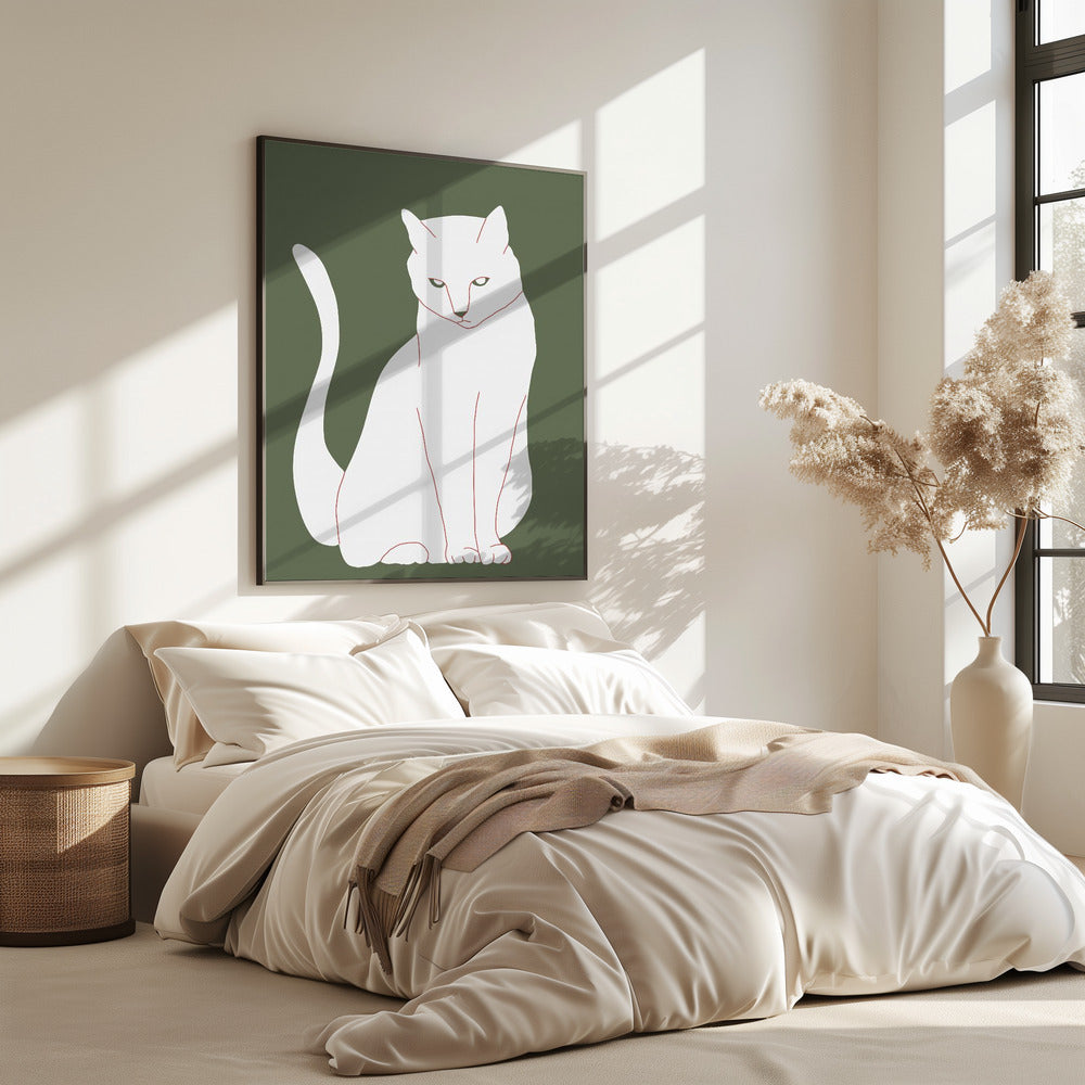 White and green cat | Poster