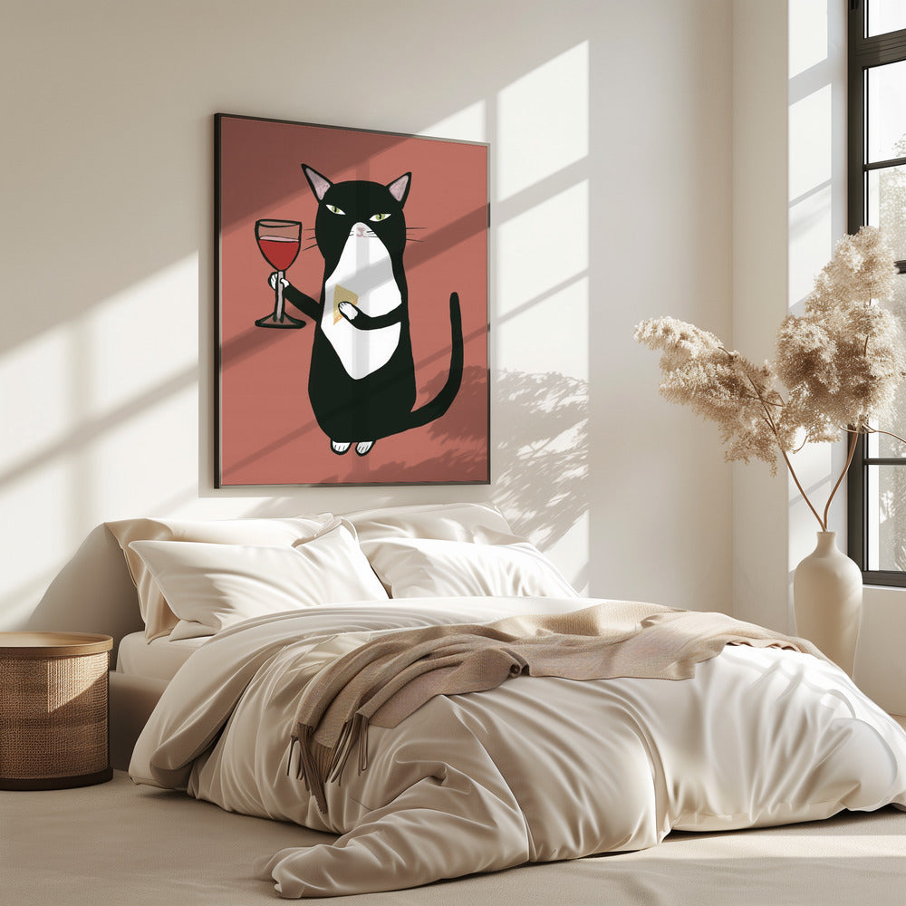 Kat met wijn | Poster
