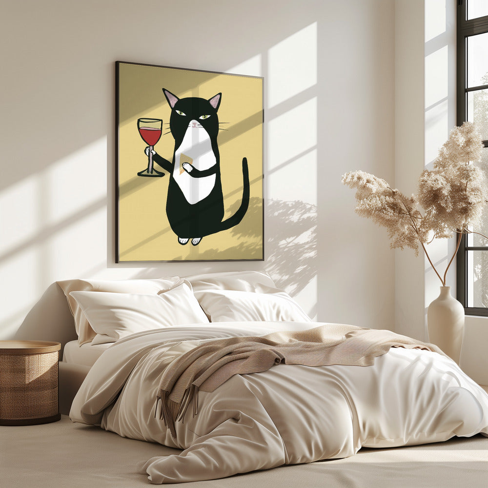 Kat met wijn | Poster