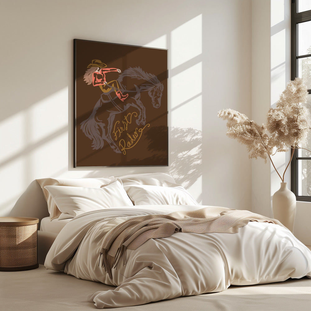 Cowgirl op een steigerend paard | Poster