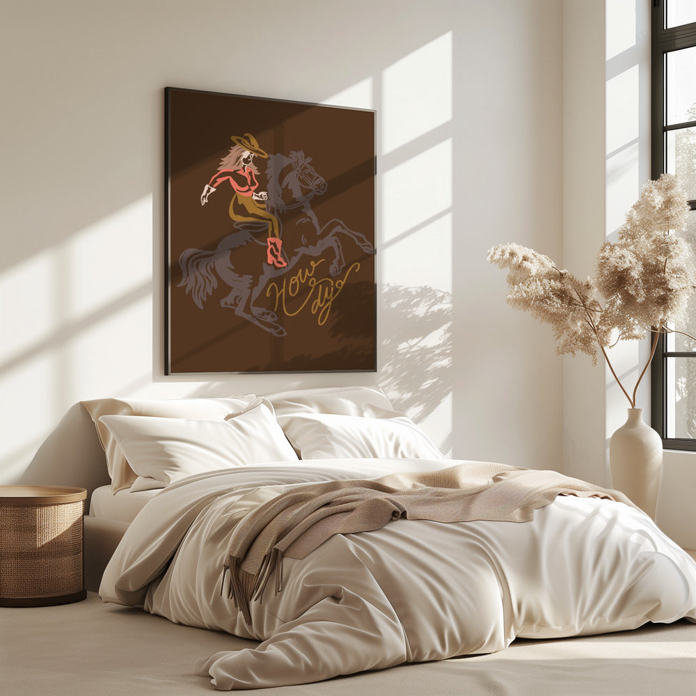 Cowgirl op een steigerend paard | Poster