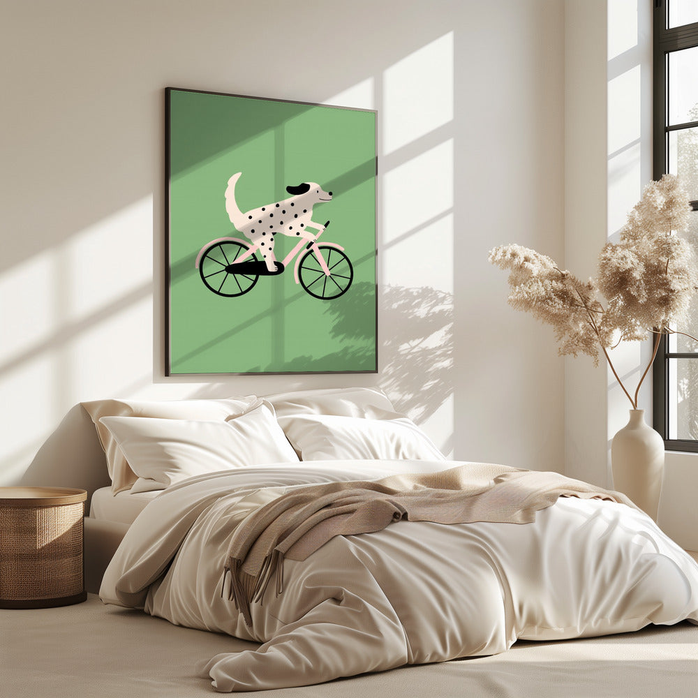 Gevlekte hond op de fiets | Poster