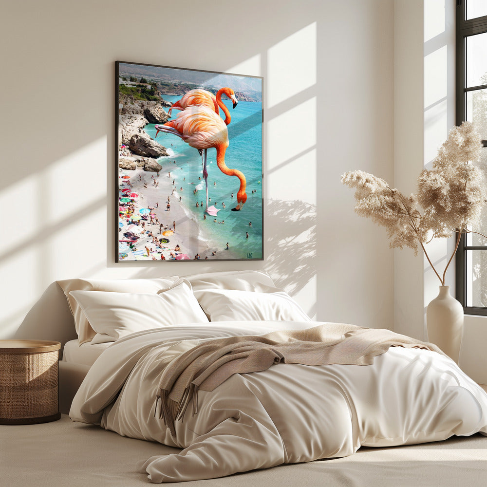 Flamingo's op het strand | Poster
