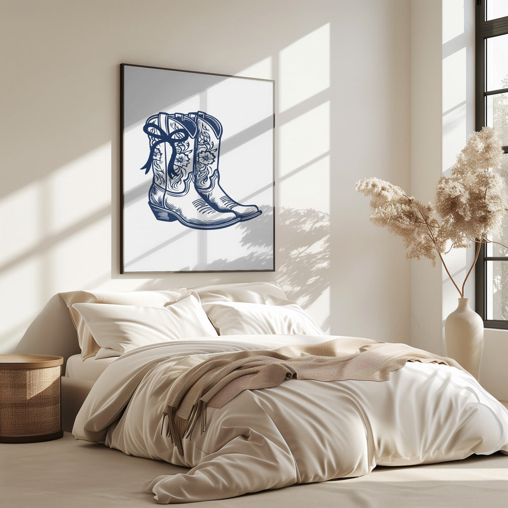 Marineblauwe cowgirllaarzen met strik | Poster