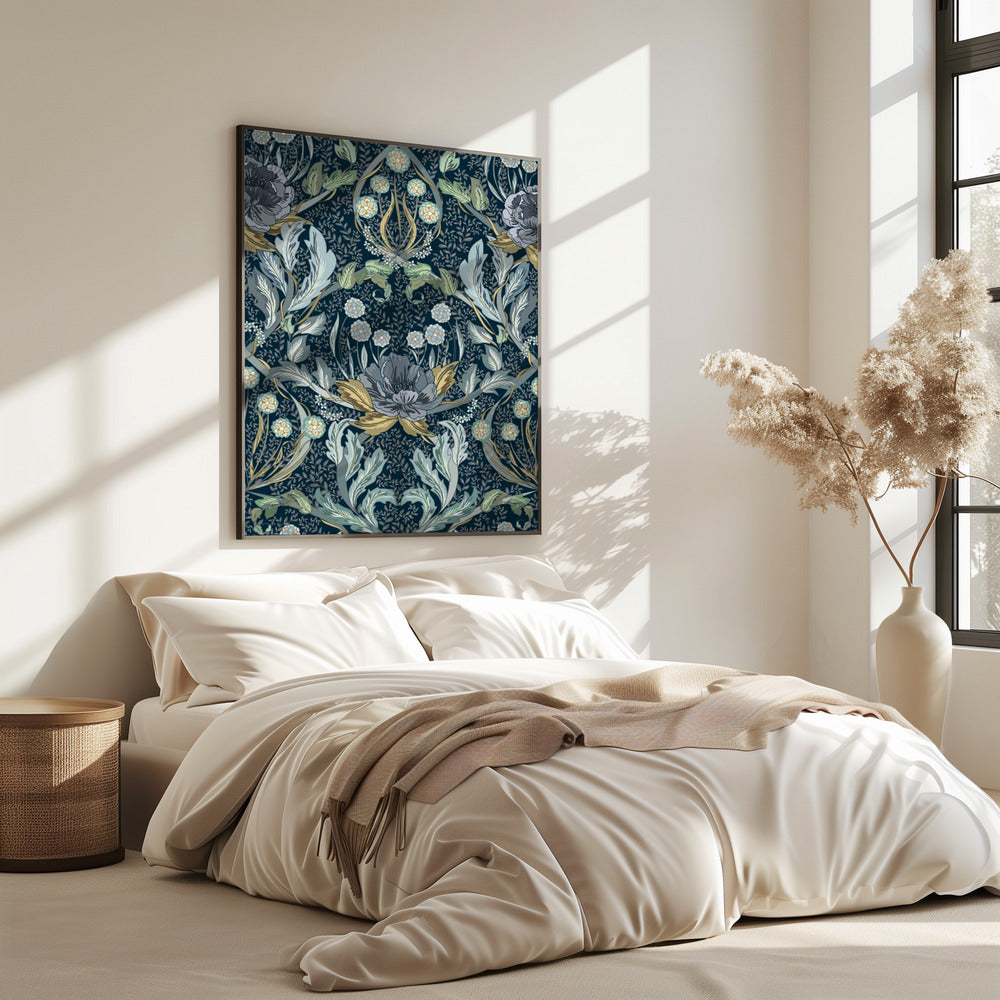Floral Heritage Morris moonshine blauw patroon | Poster
