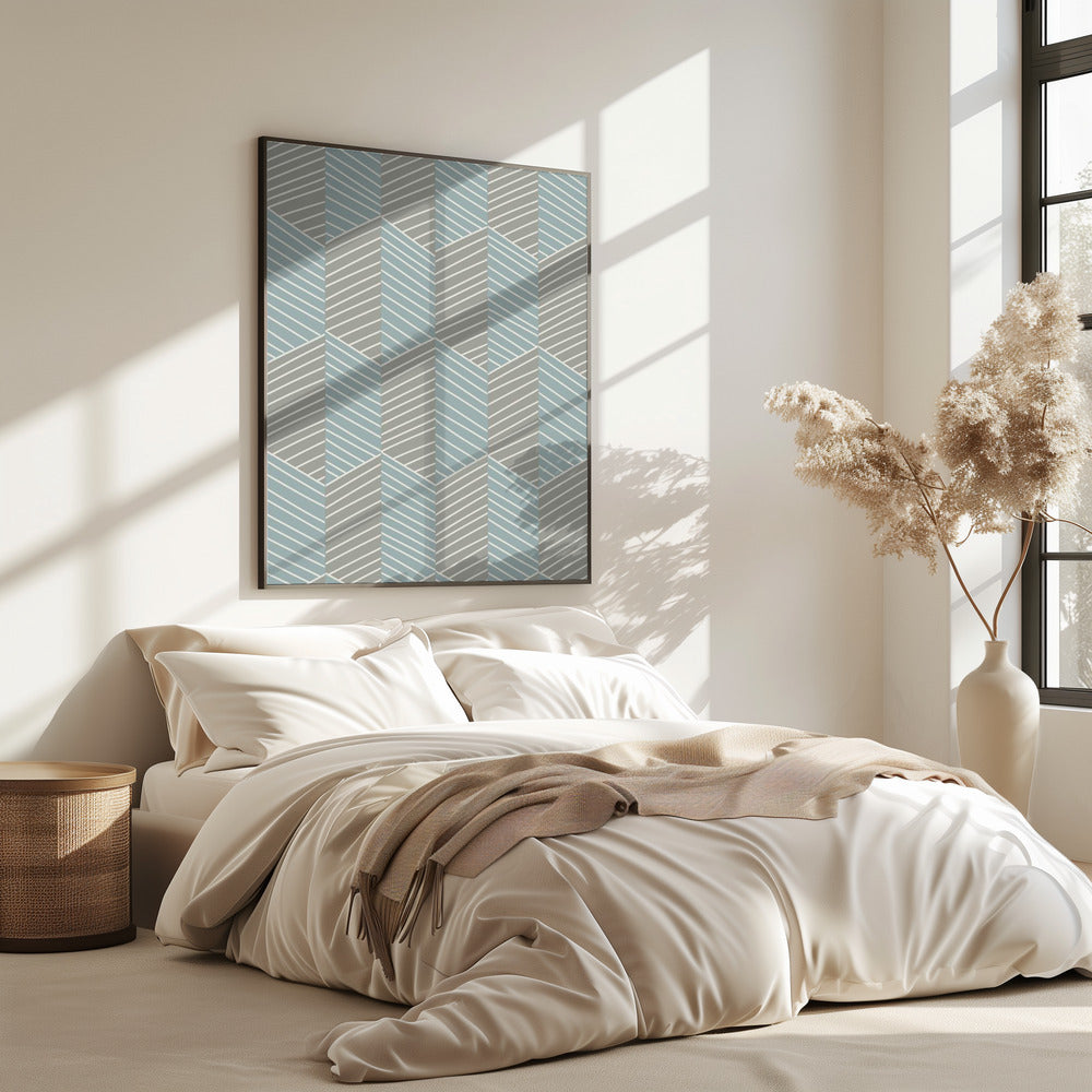 Floral Heritage visgraat grijsblauw patroon | Poster