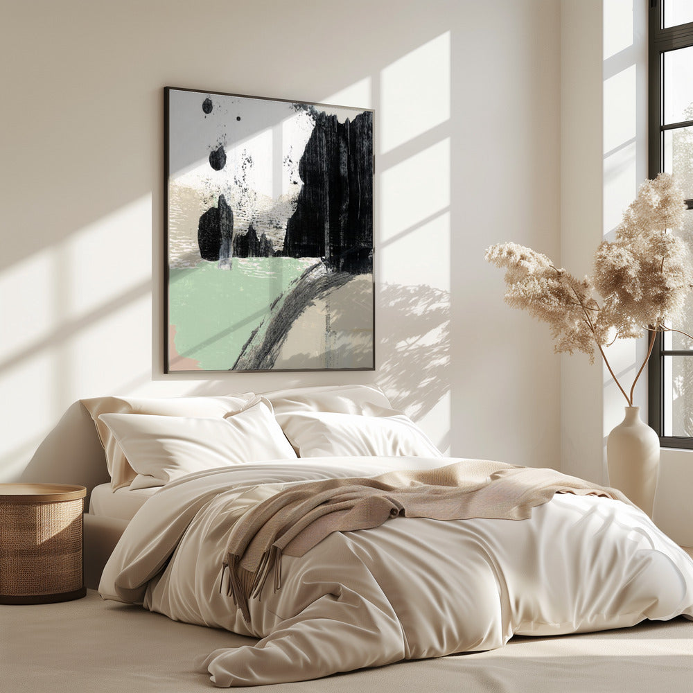 Dynamische penseelstreken en monochrome contrasten | Poster