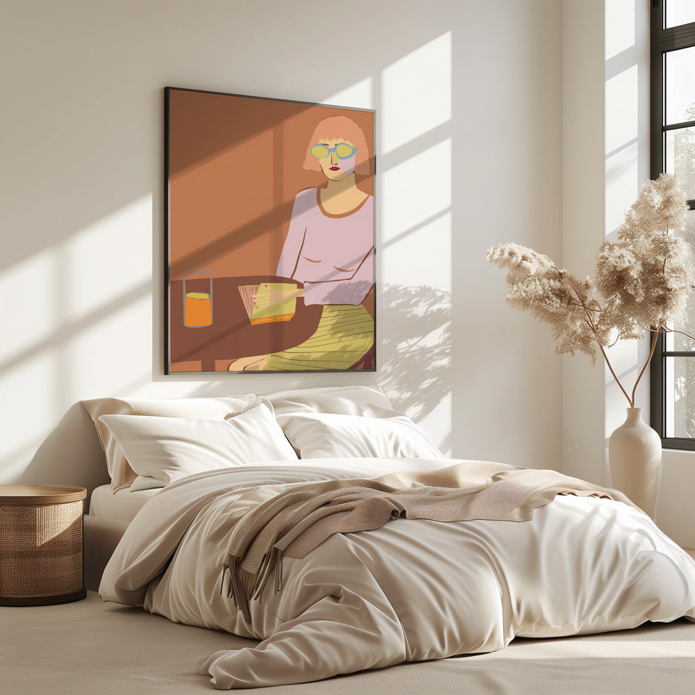 Dame leest met drank | Poster