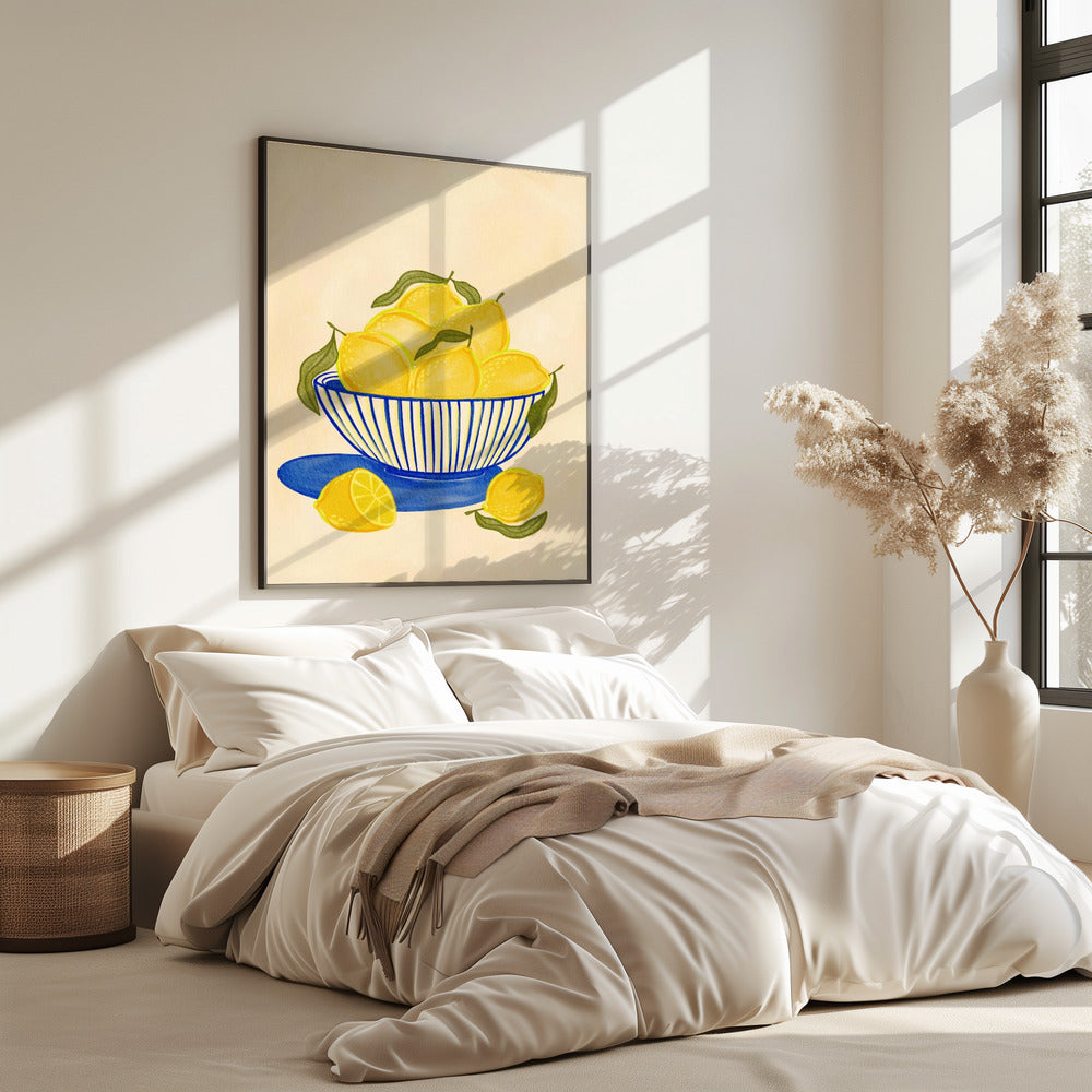 Kom met felgele citroenen | Poster