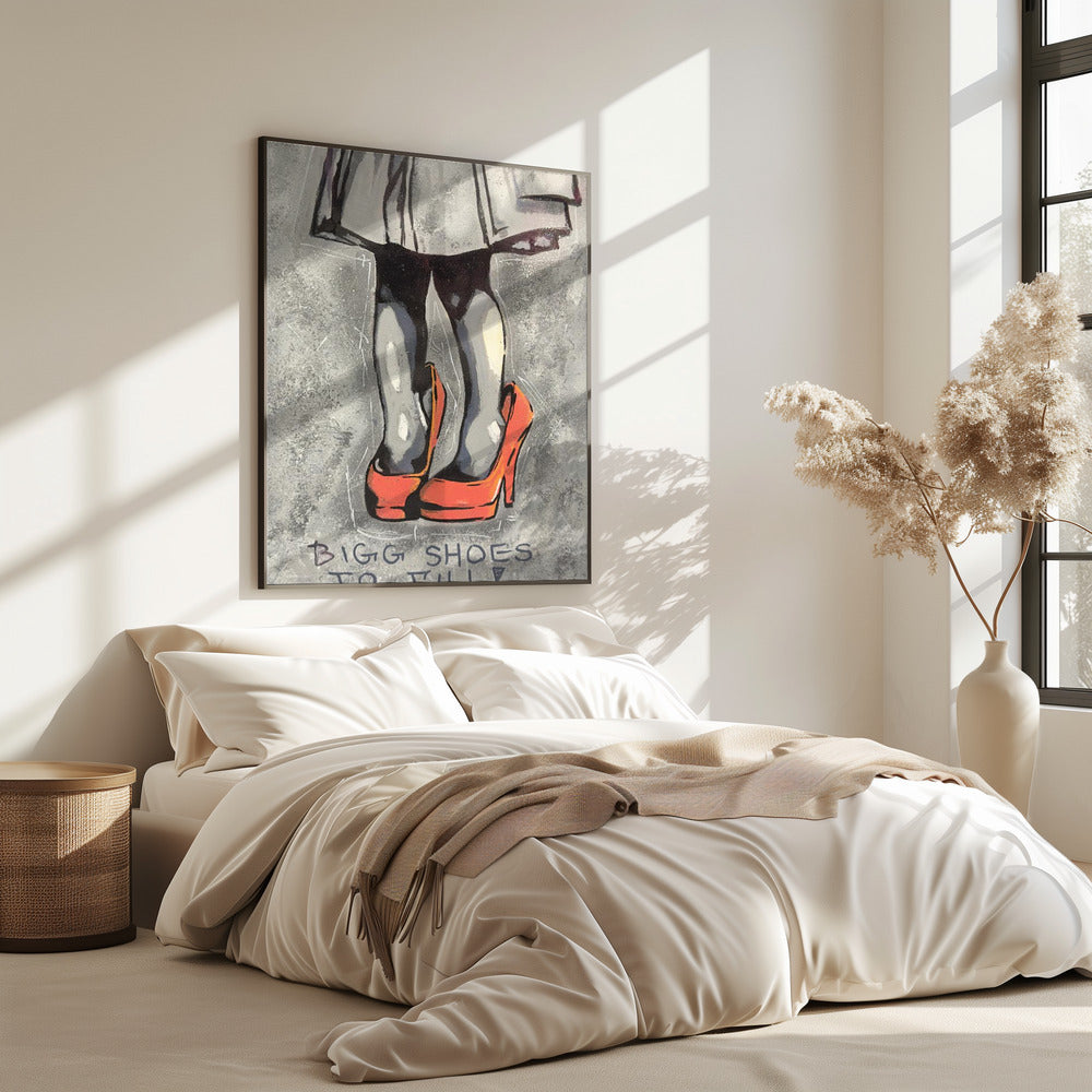 Kind draagt oversized rode hoge hakken | Poster