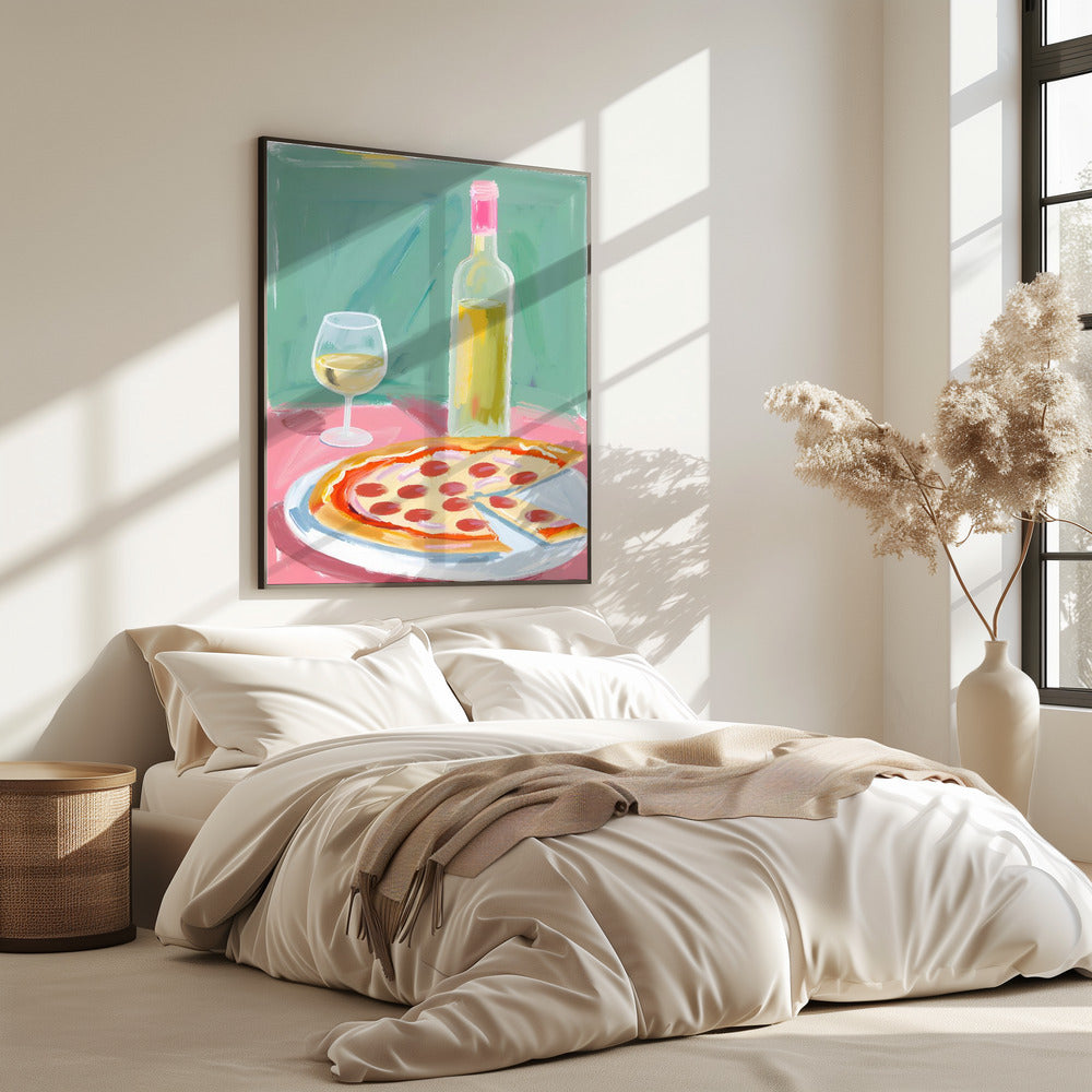 Pizza en wijn | Poster
