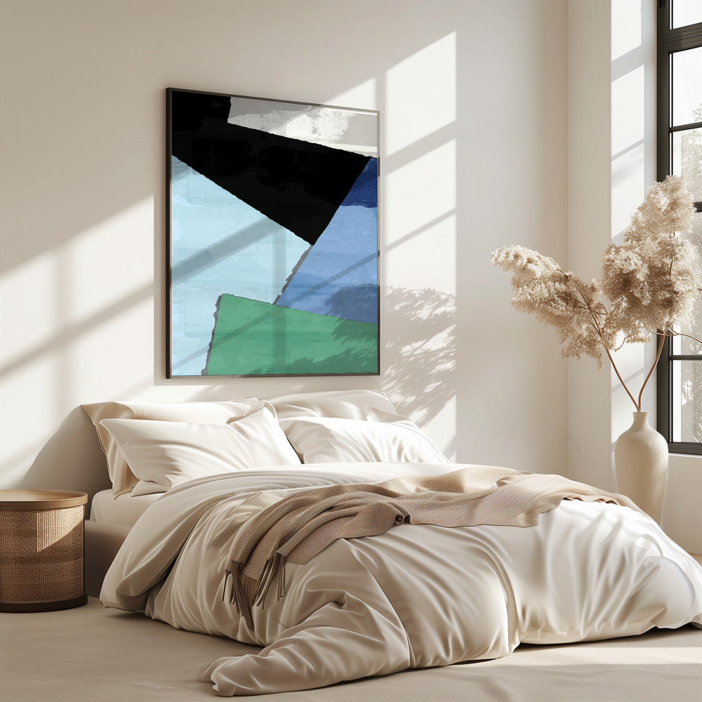 Abstracte blokken in blauw, groen en zwart | Poster
