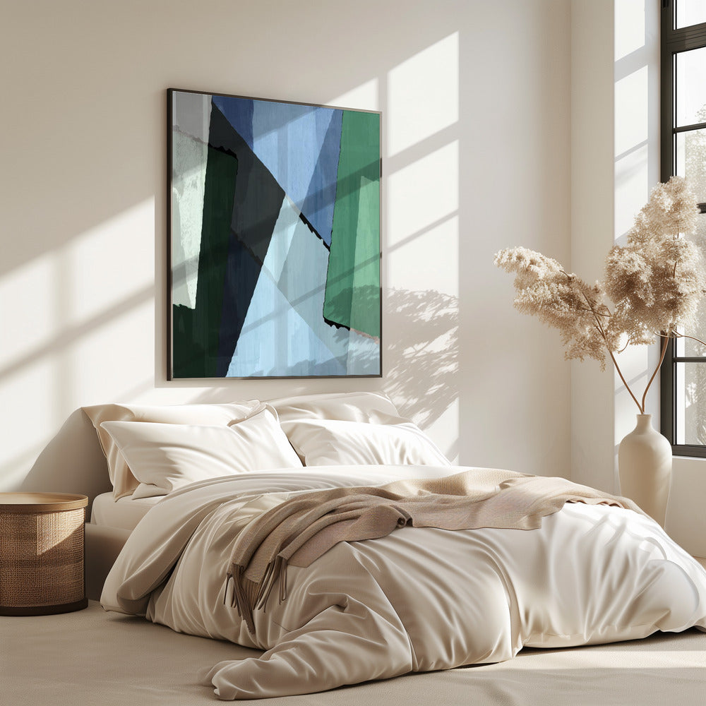 Abstracte blokken in blauw, groen en zwart | Poster