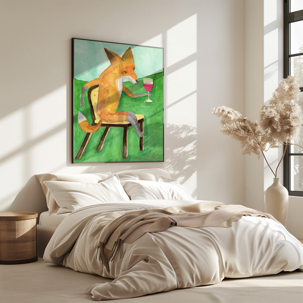 Meneer Vos drinkt rode wijn | Poster