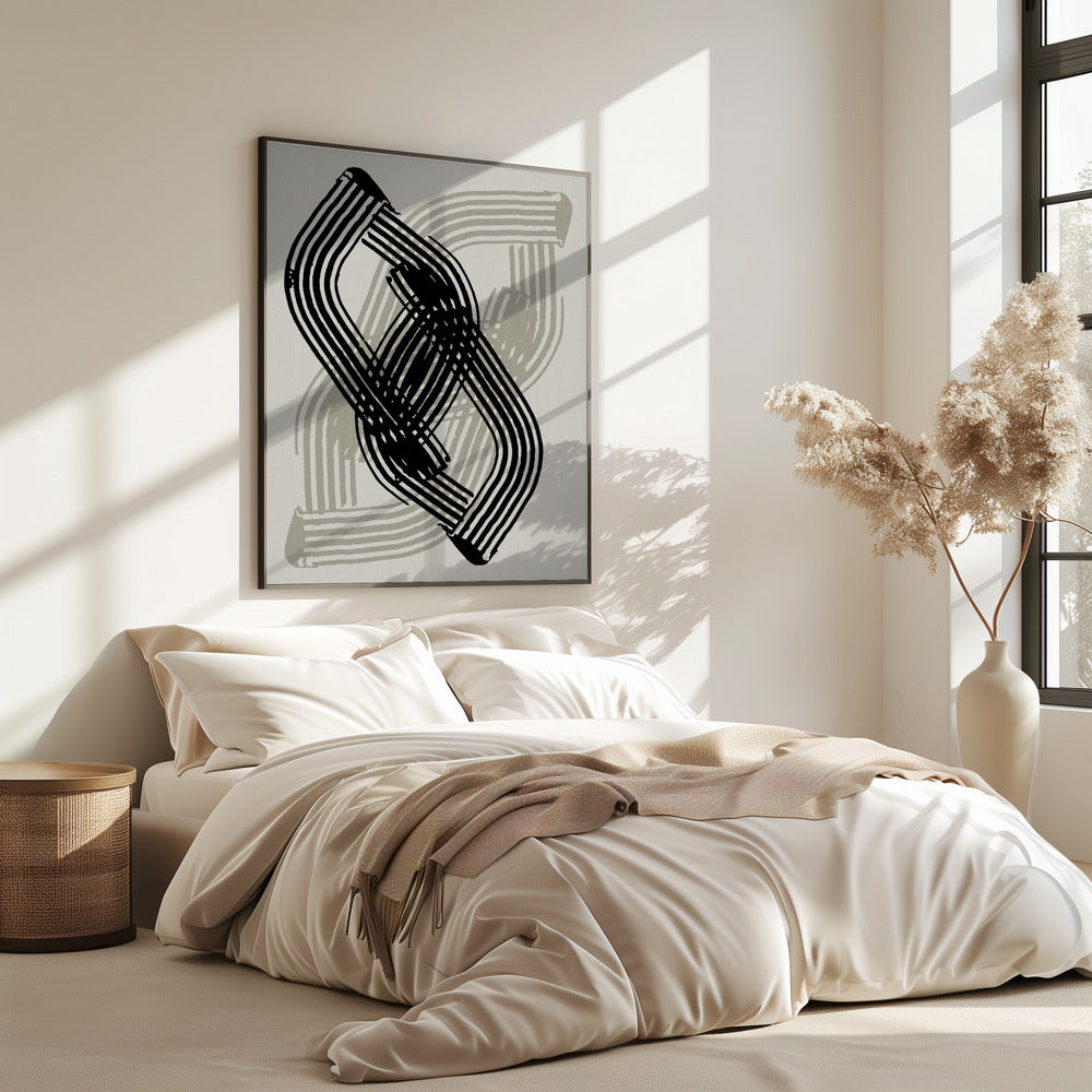 Abstracte curven in zwart en grijs | Poster