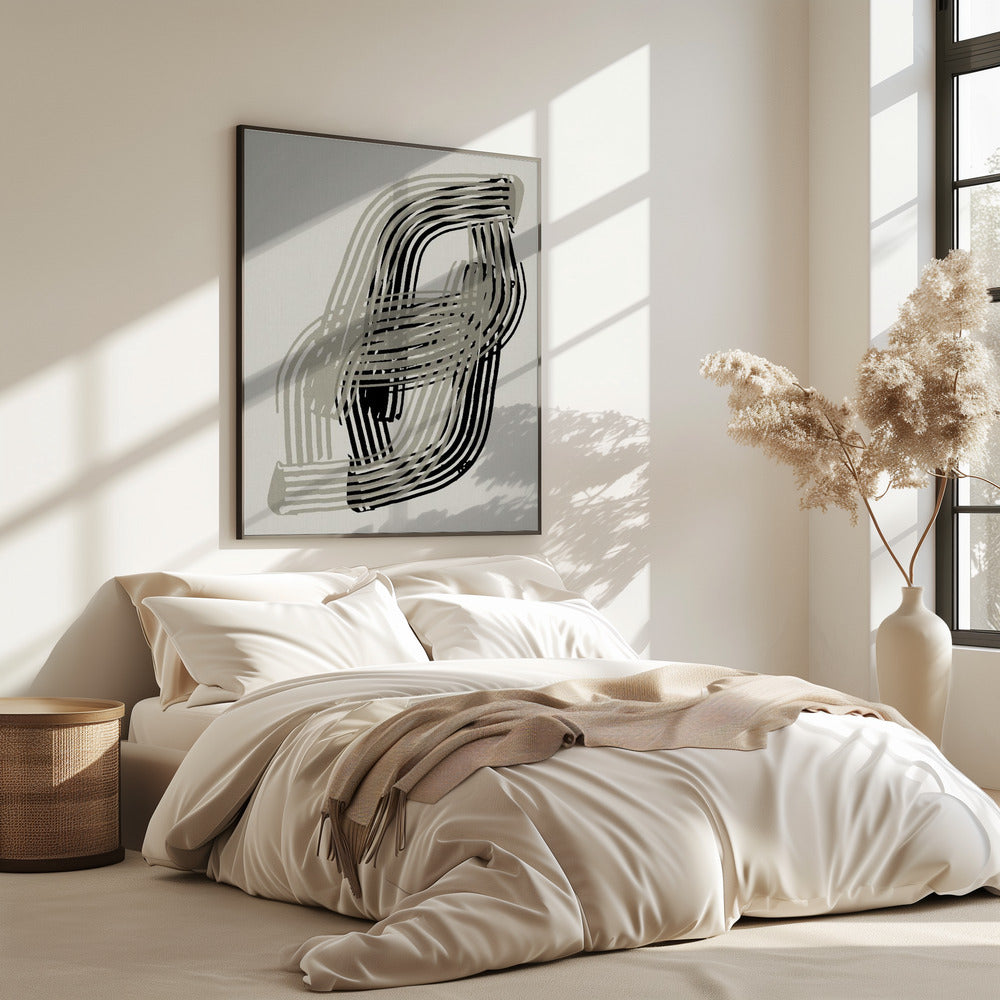 Abstracte curven in grijs en zwart | Poster