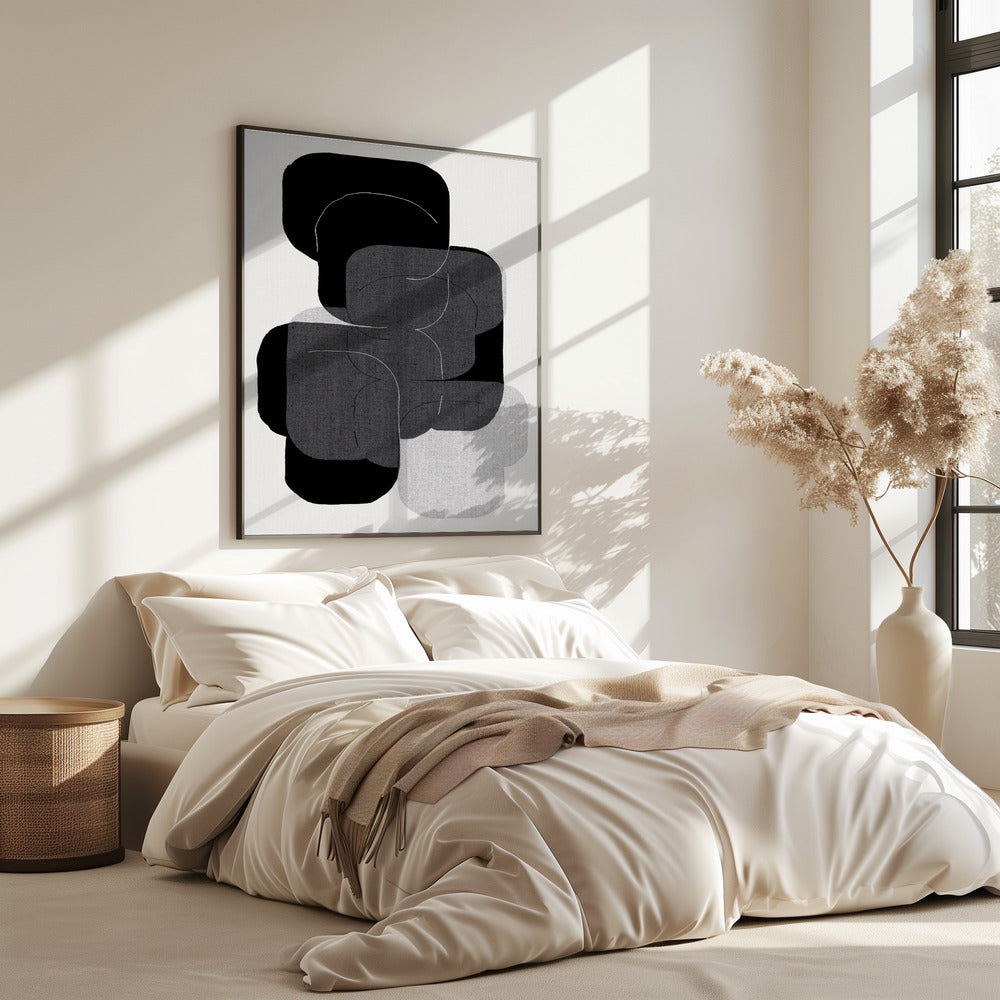 Abstracte vormen in zwart, grijs en wit | Poster