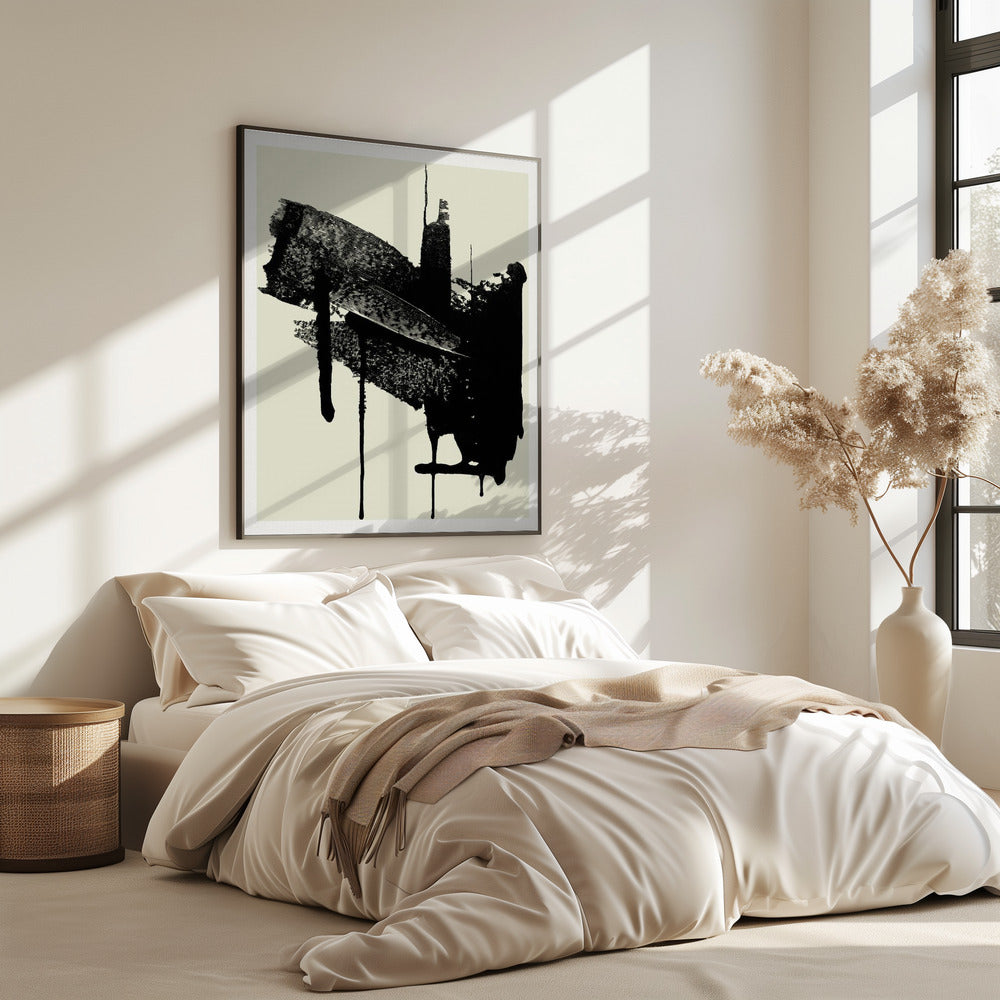 Abstracte penseelstreken in zwart en crème | Poster