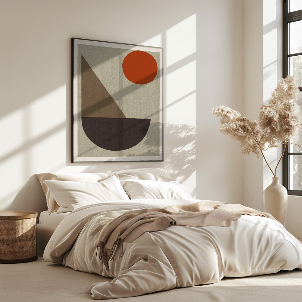 Abstracte vormen in aardtinten met rode cirkel | Poster