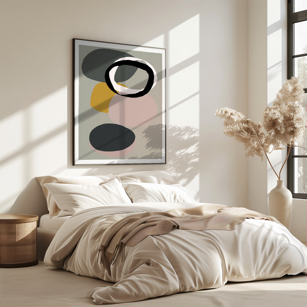 Abstracte cirkels in gedempte tinten met zwarte ring | Poster