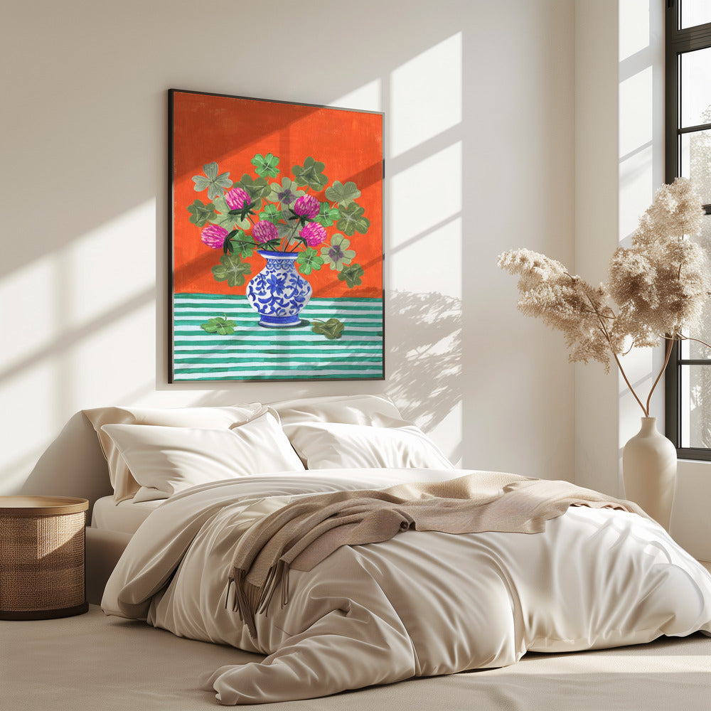 Klavers en roze bloesems | Poster