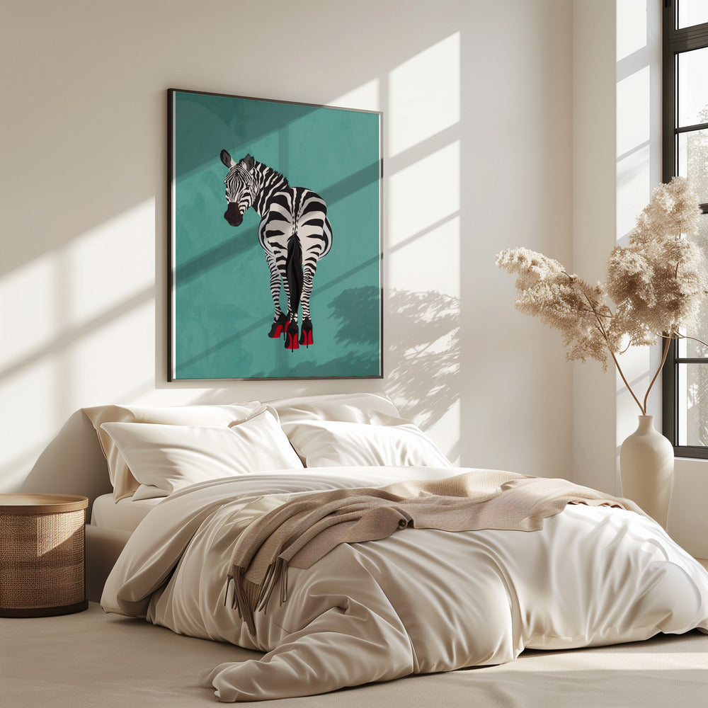 Zebra in hakken blauwgroen | Poster