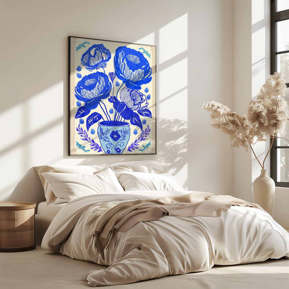 Blauwe Bloesem Vaas | Poster