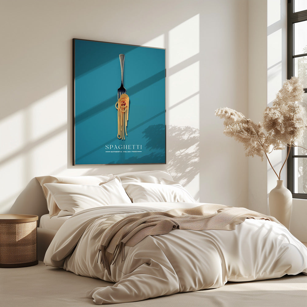 Een vork omwikkeld met spaghetti | Poster