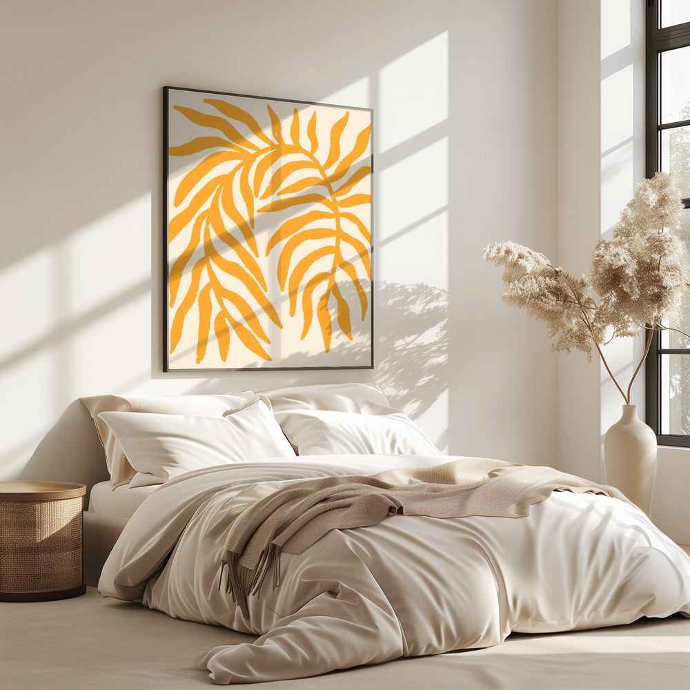 Gele silhouet met textuur van een tak | Poster