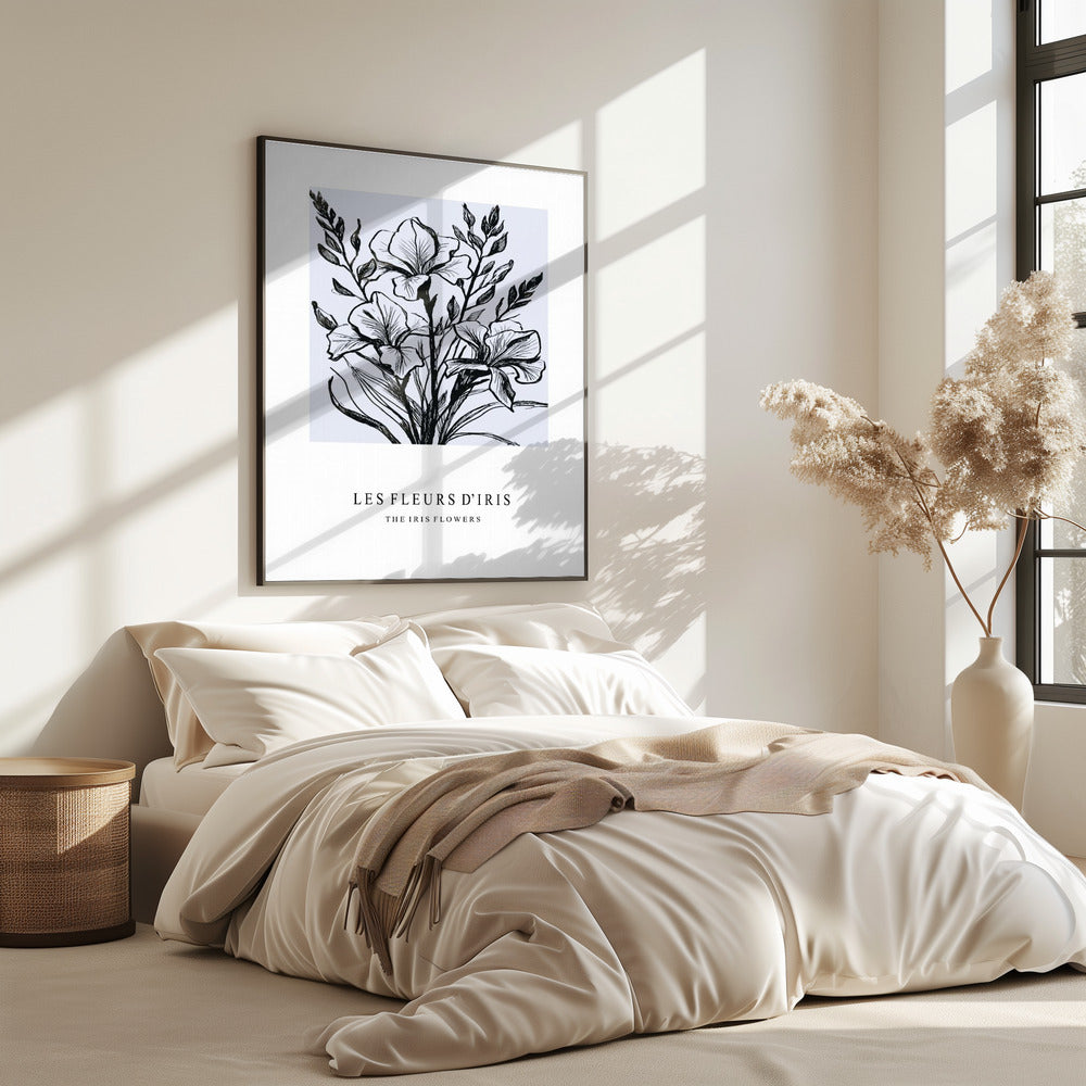 Irisbloemen in een monochrome illustratie | Poster