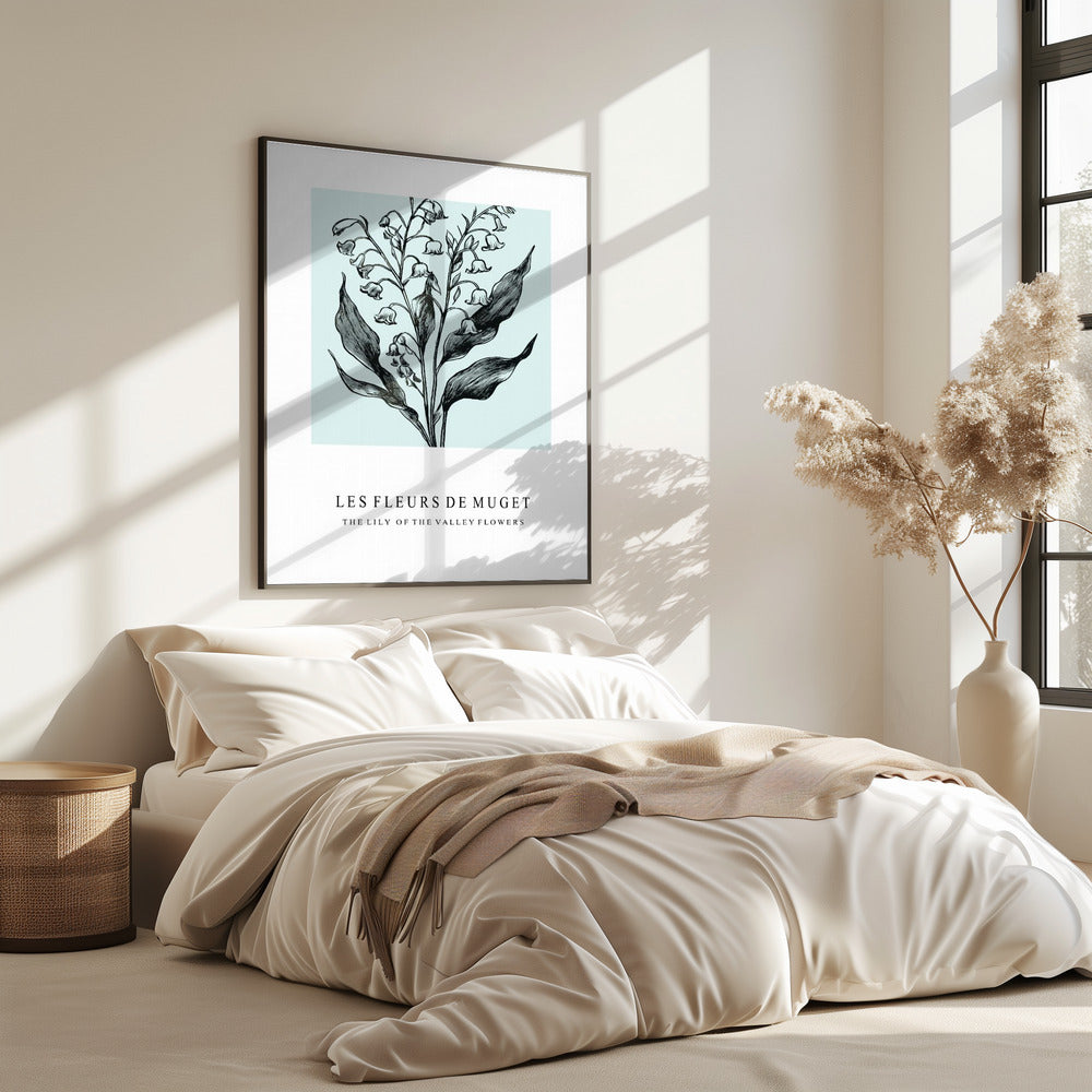 Lelietje-van-dalenbloemen in een monochrome illustratie | Poster