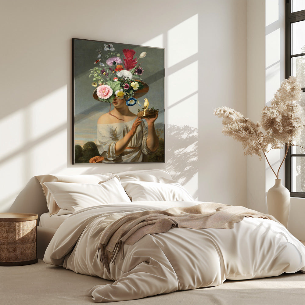 Vrouw met een grote bloemenhoed | Poster