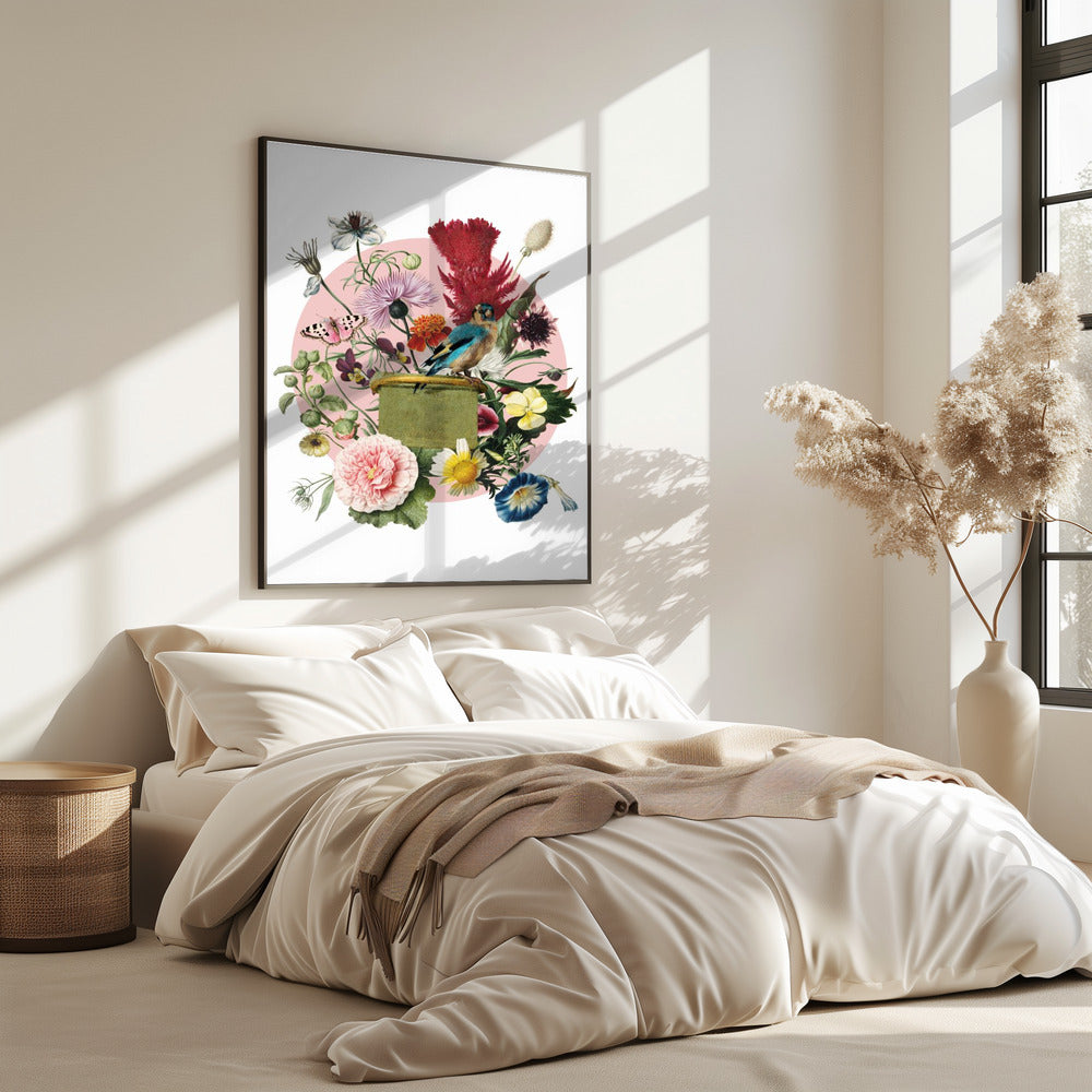 Kleurrijke vogel op een doos | Poster