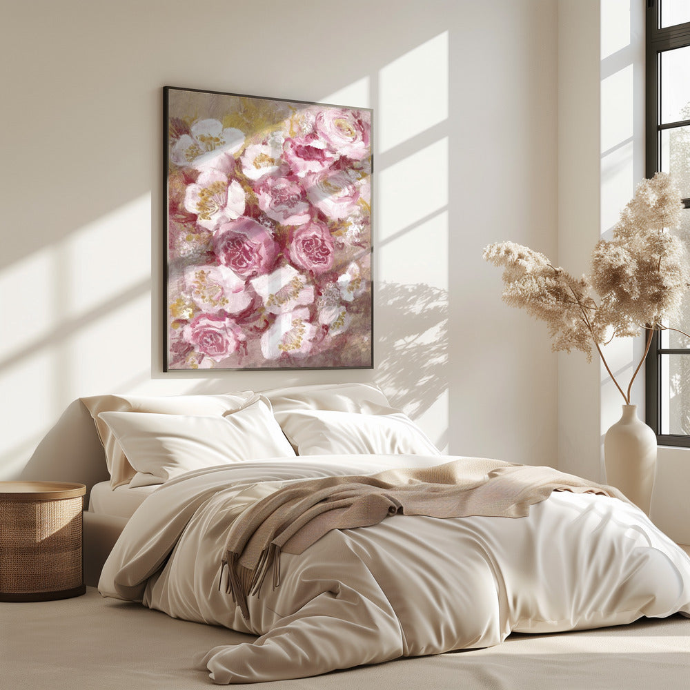 Bloemenboeket met roze rozen | Poster